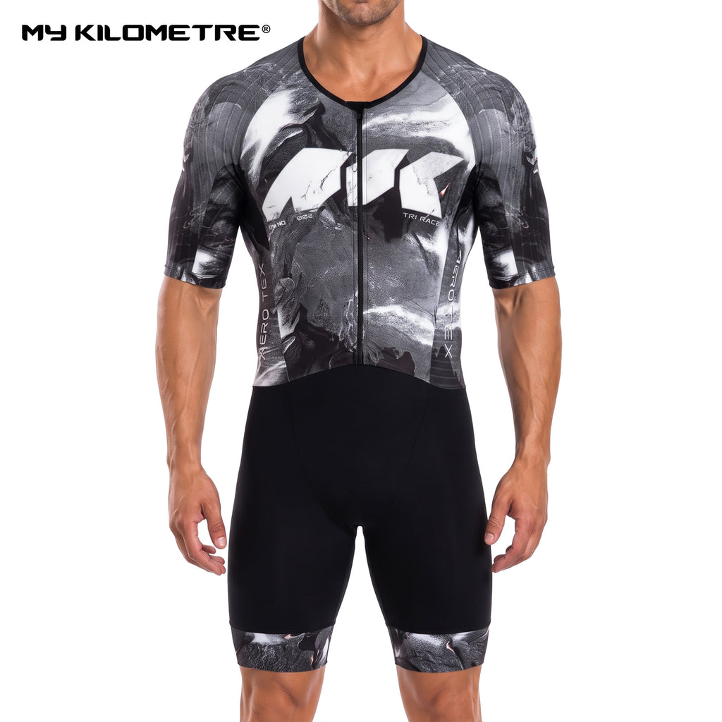 MY KILOMETRE Men's Short Sleeve Woven Triathlon Suit
