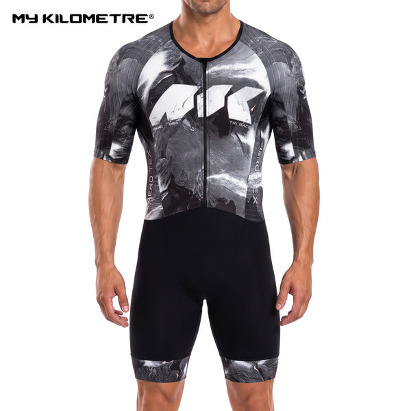 MY KILOMETRE Men's Short Sleeve Woven Triathlon Suit